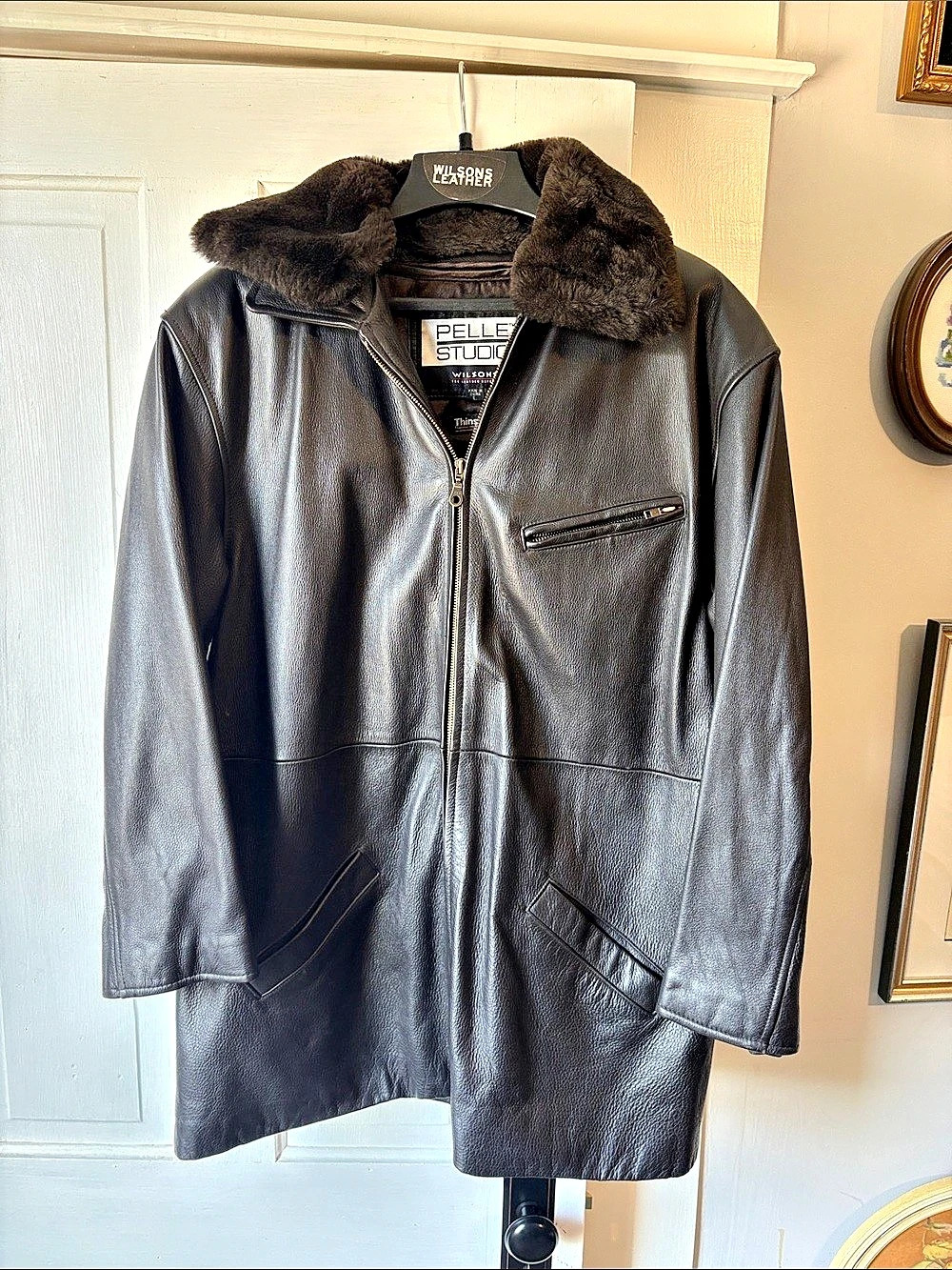 Wilson Pelle Studio Black Leather Shearling Collar Jacket